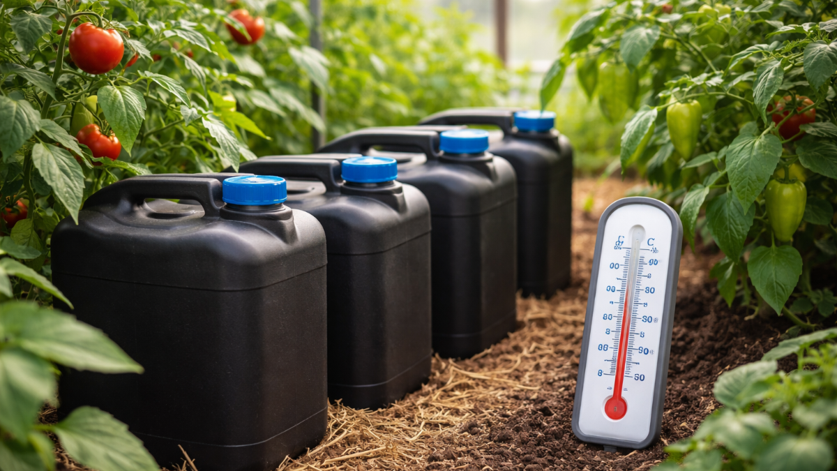 Un “accumulatore termico” gratuito fatto con taniche di plastica vuote: il trucco basato sulla fisica tiene lontane le gelate notturne senza usare elettricità